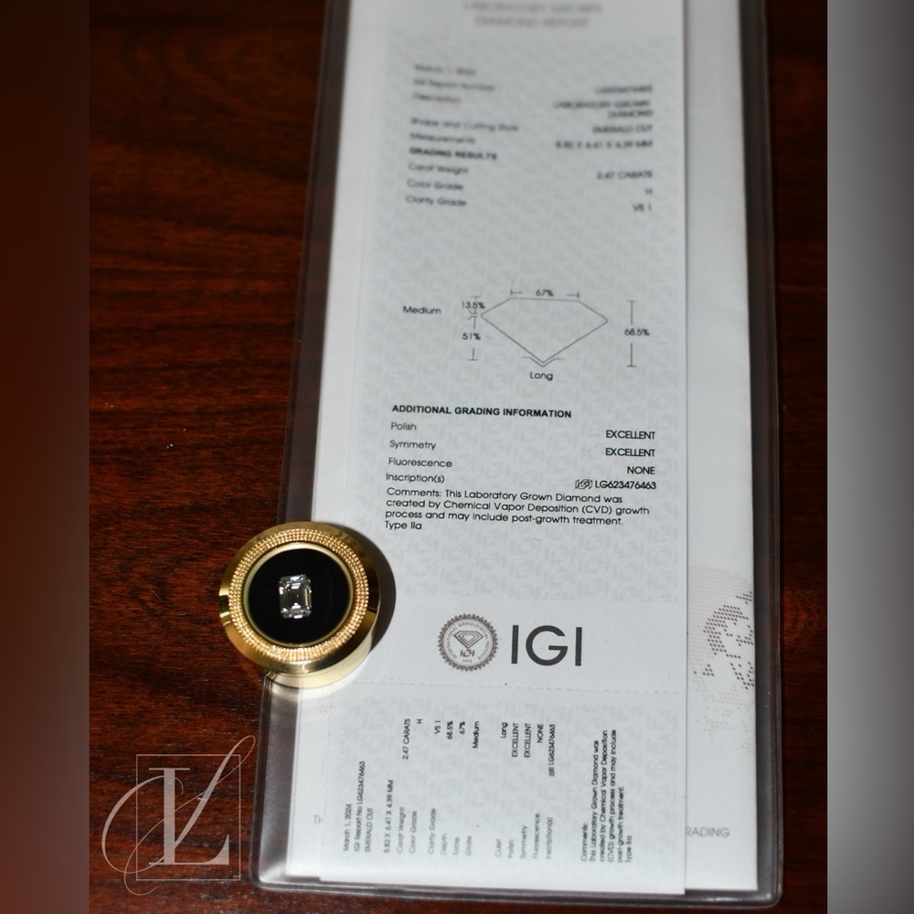 Loose 2.47 CT Lab Grown Emerald Diamond with IGI Report - Picture 6 of 7